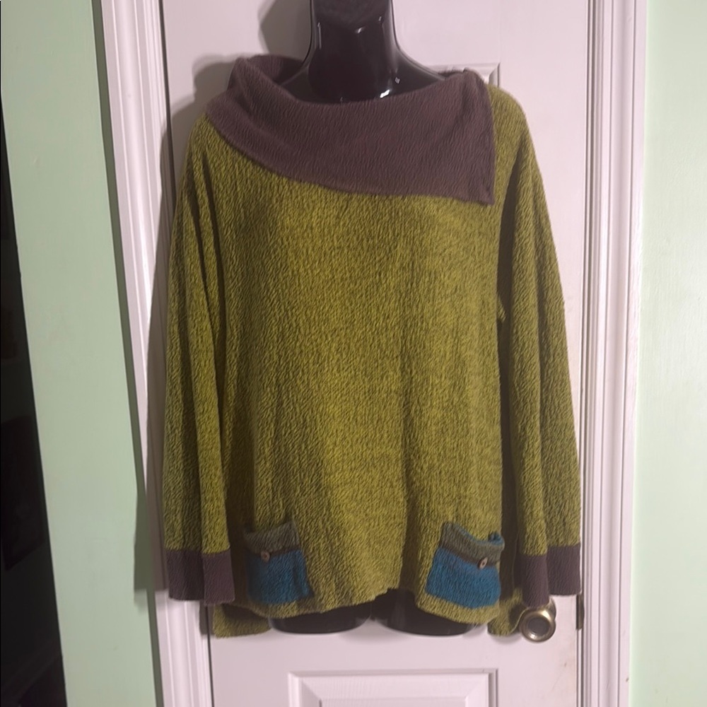 Margaret Winters Green & Brown 90% Cotton Boho Made in USA Sweater Size Medium